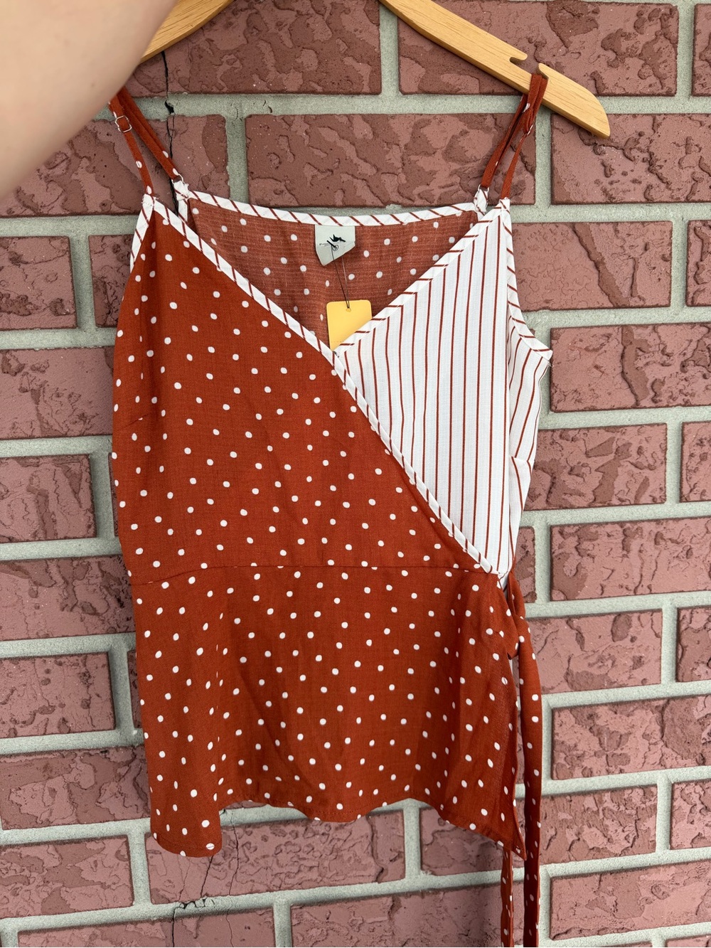Paper Crane Rust & White Polka Dot Wrap Cami